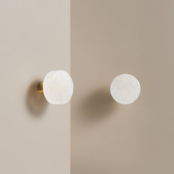 Bouton CH066 | Cristal de roche + Laiton | Blanc