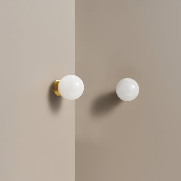 Bouton CH067 | Cristal de roche + Laiton | Blanc